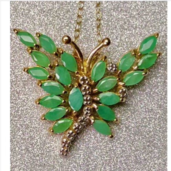 Diamond & 3.0 CTW Emerald Butterfly Necklace - Picture 1 of 10